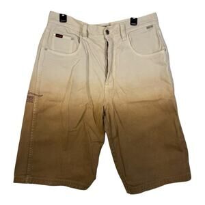 Vintage FUBU Size 36 Denim Shorts Jorts White Brown Fade Embroidered